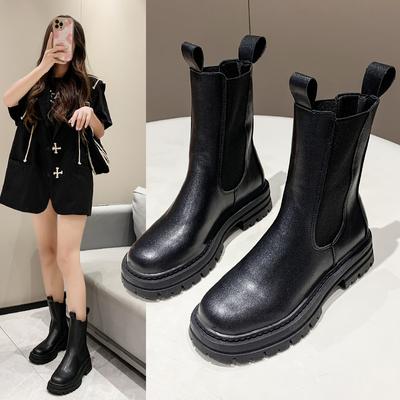 Fashion Spring and Autumn 2024 Women's Chelsea Boots New Mid Heel Women's Classic Simple Fashion Round Toe Boots