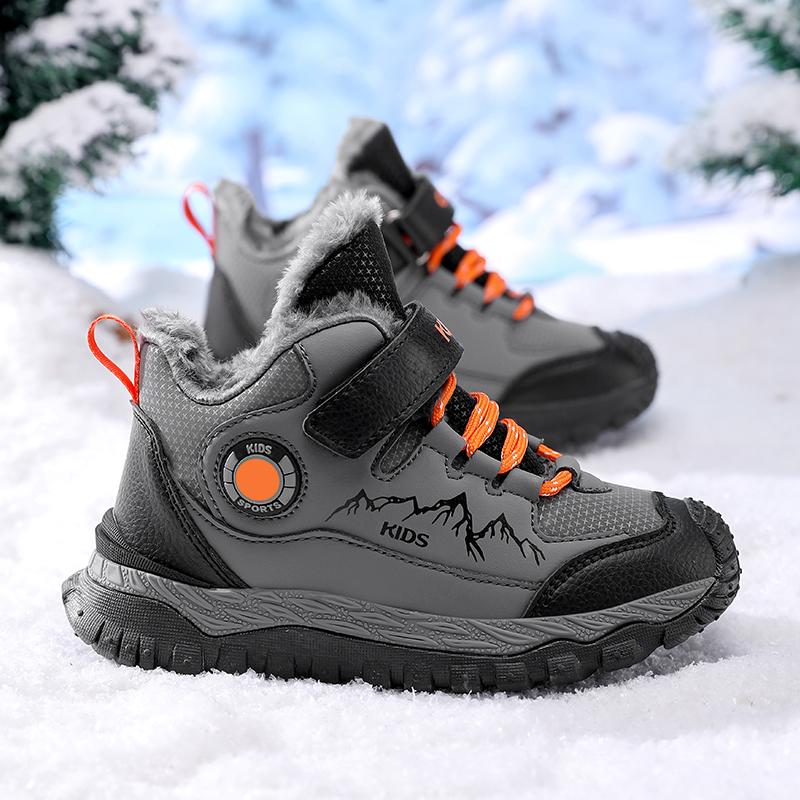 Winter Children's Fashionable Fleece Warm Outdoor High Top Cotton Boots Snow Boots Hiking Cotton Shoes 30-40