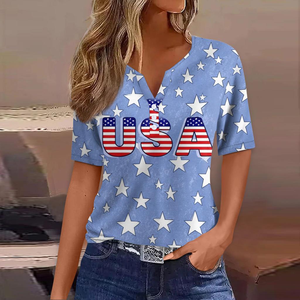 Women's T Shirt Tee Print Button Short Sleeve Daily Weekend Fashion Basic V- Neck Regular Top