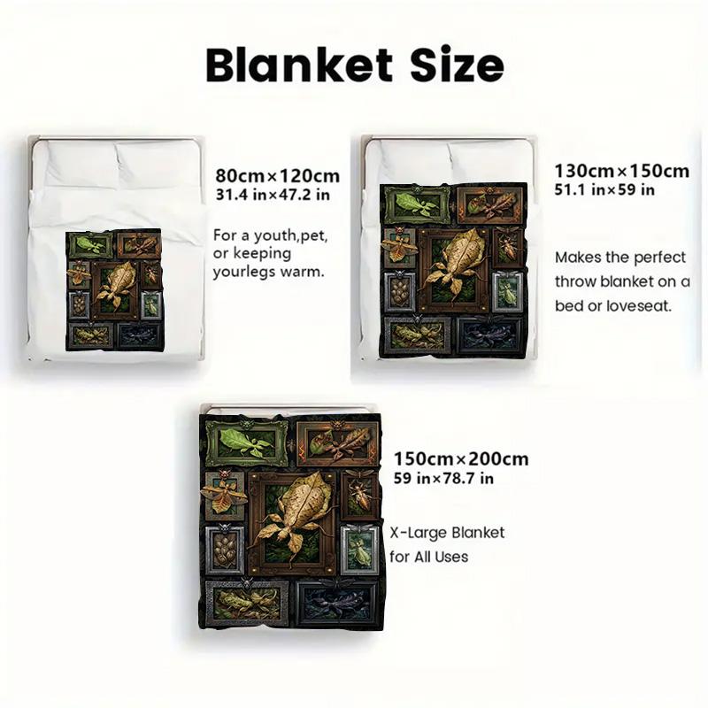 Insect Collage 2D Flat Pattern Flannel Blanket, High quality All Seasons, Home Decor, Warmth and Comfort, Perfect for Christmas Gifts.
