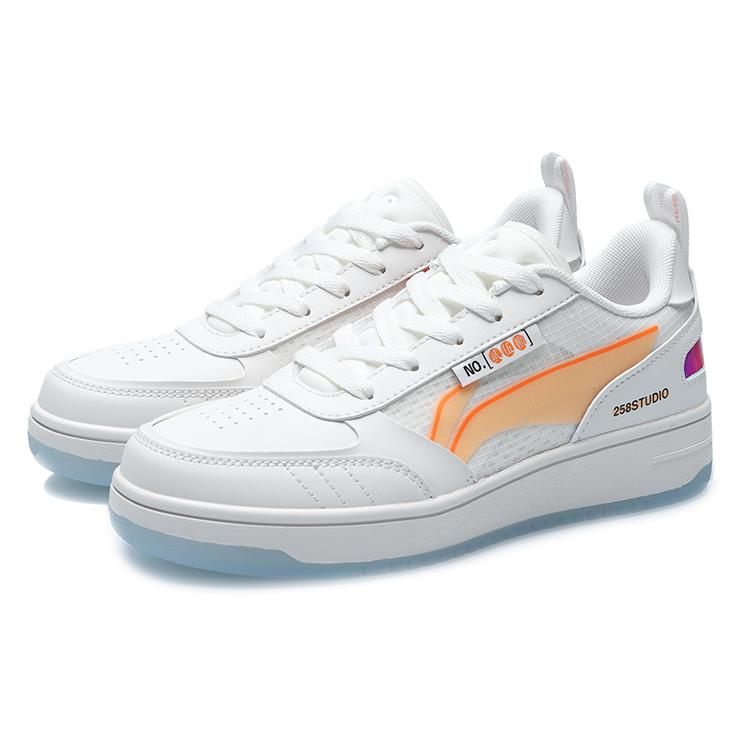 Li Ning NO.258 Slip Resistant Abrasion Resistant Low Top Skateboard Shoes Women's White Orange AGCR202-1