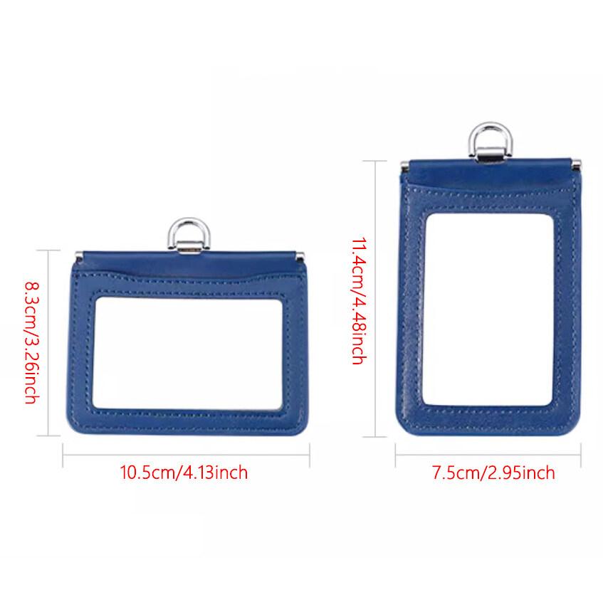 Double Sided Transparent PVC and Real Leather Work Card Holder with Lanyard Staff Hanging Neck Anti-interference Protection ID Badge Cards Cases