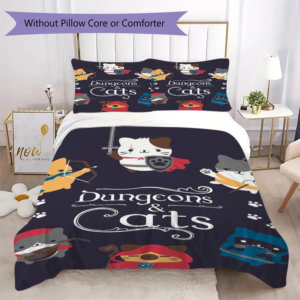 Dungeons & Kitties Pattern Bedding,Quilt Set Quilt Cover Pillowcase Home Birthday Gift (1*duvet cover+2*pillowcase,without core)SSJT0917207