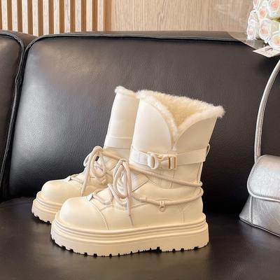 Leather Thick-soled White Snow Boots Women's 2025 New Winter Velvet Thickened Warm and Waterproof Northeast Cotton Shoes Short Boots