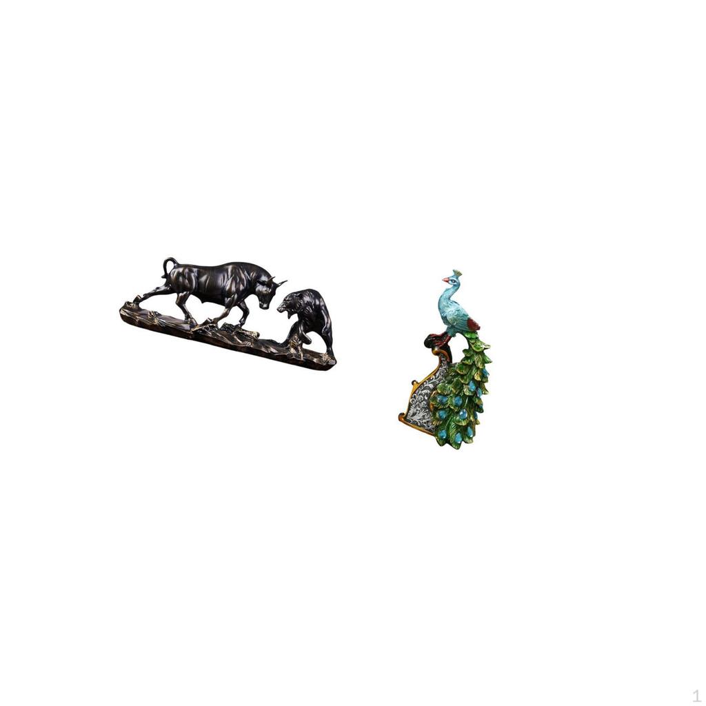 Modern Feng Shui Bull And Peacock Animal Sculpture Collection Elegant Tabletop Ornament for Desk