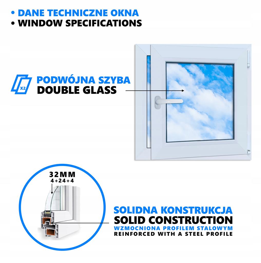 White PVC Window 60x60 Right New 600x600 Mm Tilt-and-Turn Ru Double-Glazed