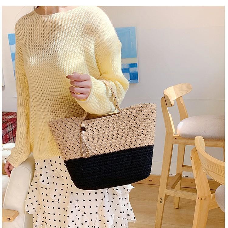 Large capacity portable vegetable basket new versatile spring and summer woven straw bag seaside vacation beach bag