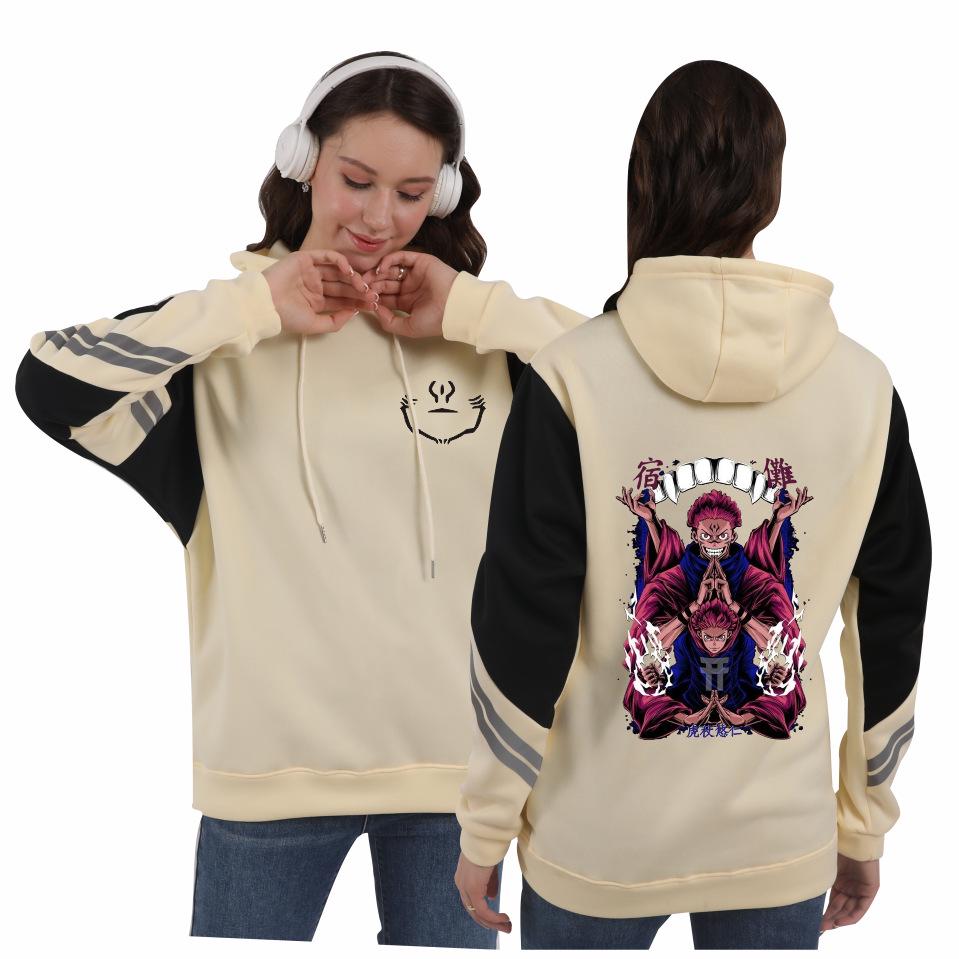 Jujutsu Kaisen Men’s European & American Patchwork Hooded Sweatshirt
