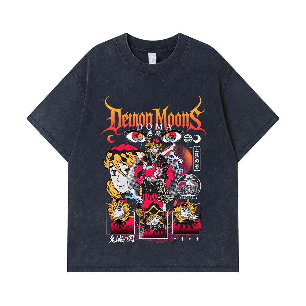 275 GSM Washed T-shirts 100% Cotton Demon Slayer V32 Doma Print Unisex Heavy Cotton T Shirt