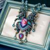 European and American Fashion Trend Vintage Heavy Industry Glass Bead Knotted Full of Diamonds Double Leopard Necklace