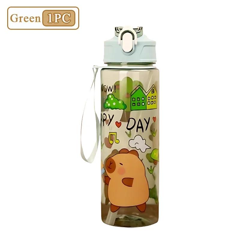 

750ML Capybara Straw Cup Cute Cartoon Water Bottle with Carry Strap Leakproof Portable Drinking Cup Kids Bottle