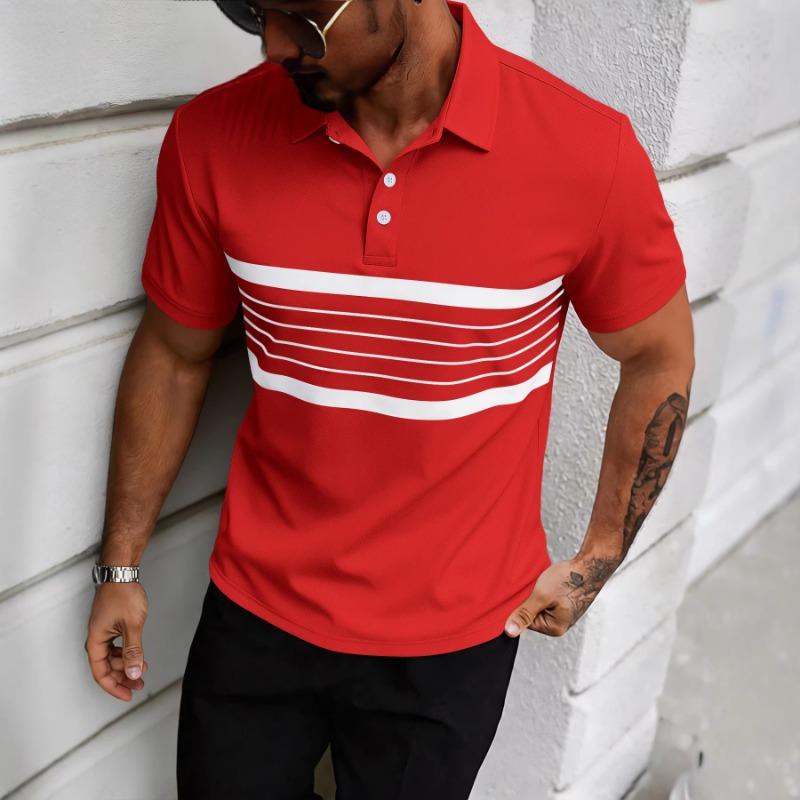 Mens Casual Short Sleeve Striped Polo Shirt Summer Style