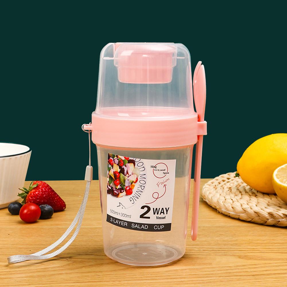 Двухслойная герметичная чашка для завтрака с контейнером для окунания многоцелевая чашка для овсянки портативная коробка для бэнто стиль для кемпинга офиса походов путешествий розовый 615₽