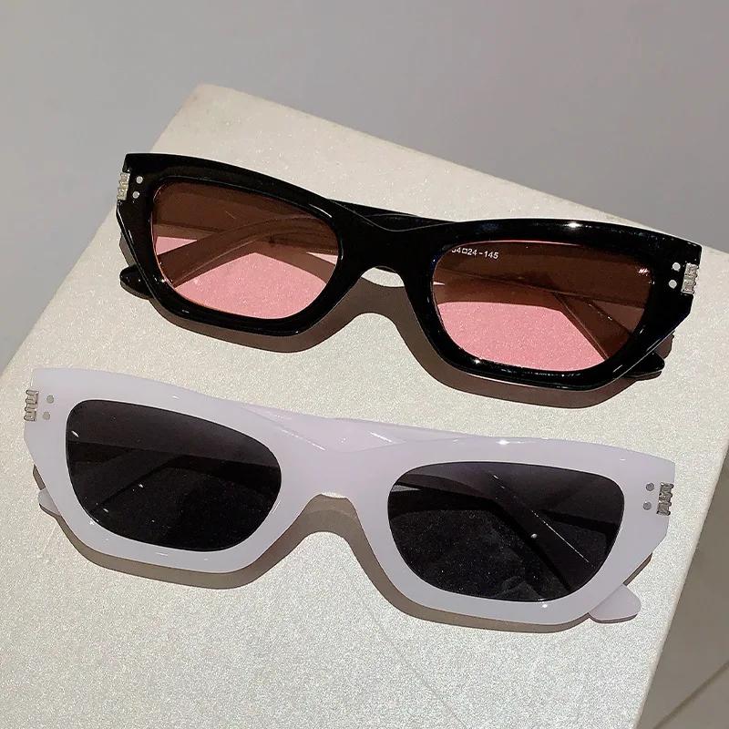 Small Frame Cat Eye Sunglasses ladies For Men Luxury Designer Sun Glasses Vintage Punk Rivet Popular Hip Hop Eyeglasses