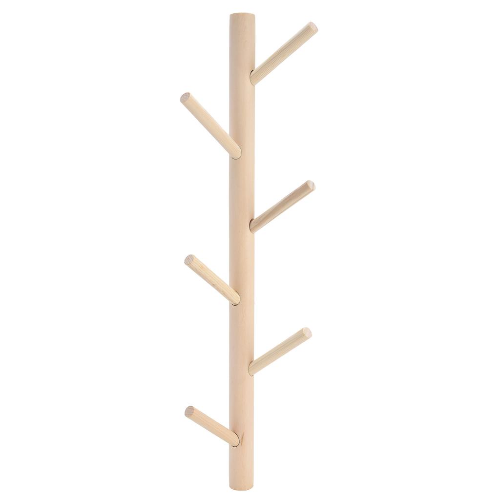 Punch Free Wall Mounted Coat Rack Towel Hanger Tree Branch Shaped Hat Rack for Living Room(Wood