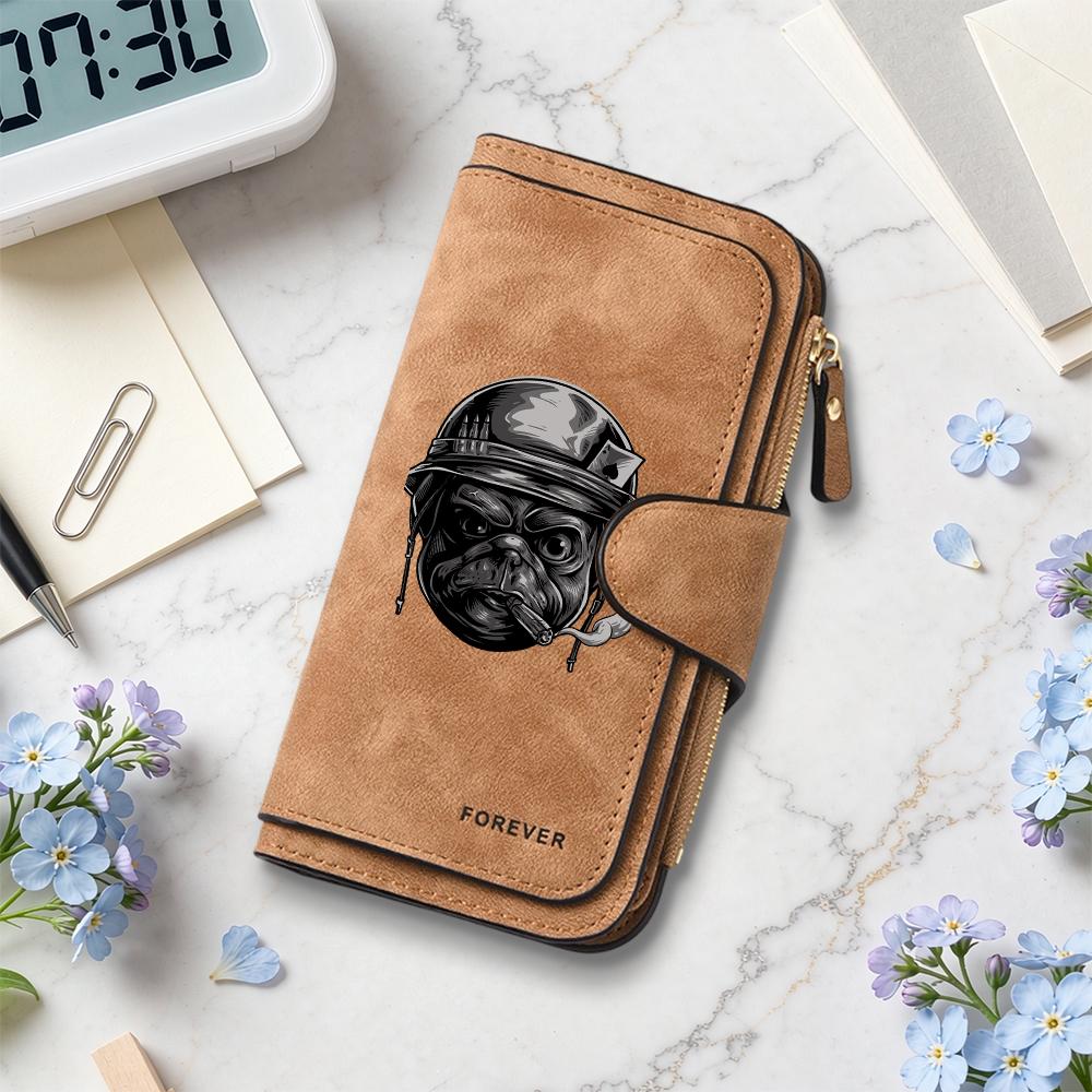 Cool Pug Print Long Wallet Fashion Multi Slot Card Holder Casual Portable Purse for Daily Use