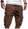 Herren Shorts Casual Einfarbig Elastische Taille Kordelzug Multi Pocket Design Outdoor Mittelhose Gerade Hose