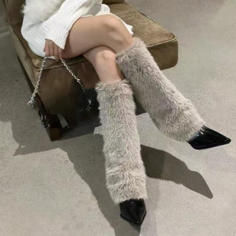 

Модные осенне-зимние ботинки Женская мода Острый носок Голенище Нескользящие Износостойкие Пушистые Высокие каблуки 40 серый