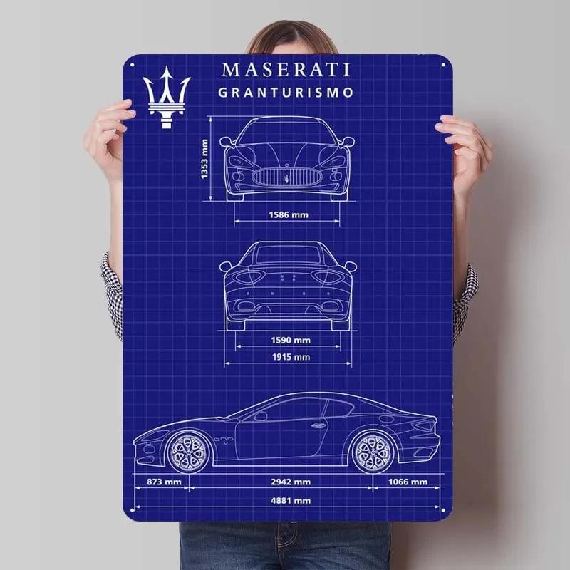 Maserati Plåtskylt Bilar Poster Dekoration för Hemdekorationer Retro Metallskylt Plakett för Garagsväggkonstdekoration Rum