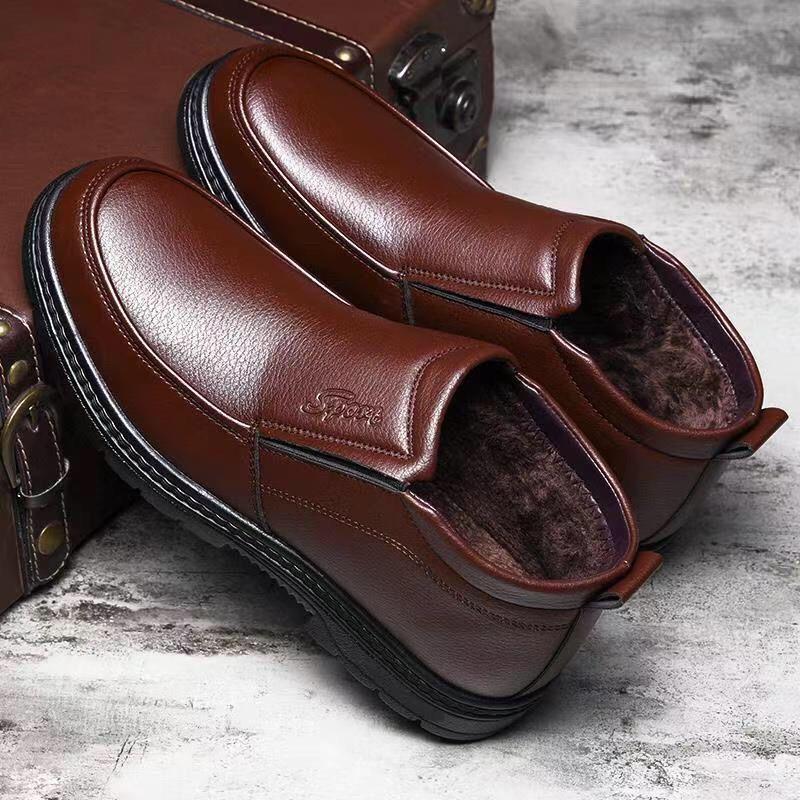 Herren Warme High-Top Winterstiefel: Dicke, mit Plüsch gefütterte Lederschuhe für Väter mittleren Alters und ältere Väter