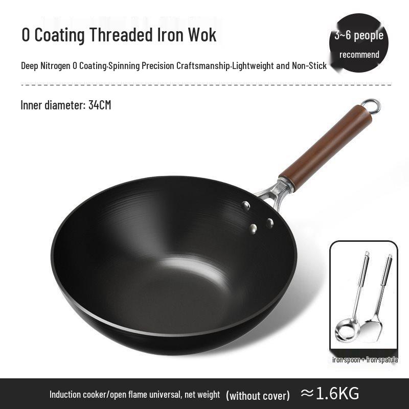 Traditioneller Eisen-Wok mit flachem Boden für Induktions- und Gasherde - Unbeschichtet, Antihaft-Bratgeschirr