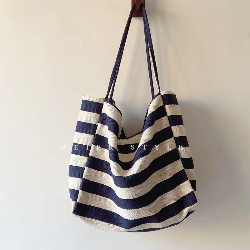 Sac Cabas en Toile Korean Artistic Color Block – Grande Capacité, Épaule Unique, Style Décontracté