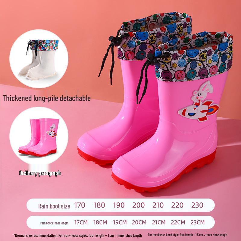 Kids' Waterproof Cartoon Rain Boots - Non-Slip Rubber Shoes for Boys & Girls, Warm Long Mid-High Top Design