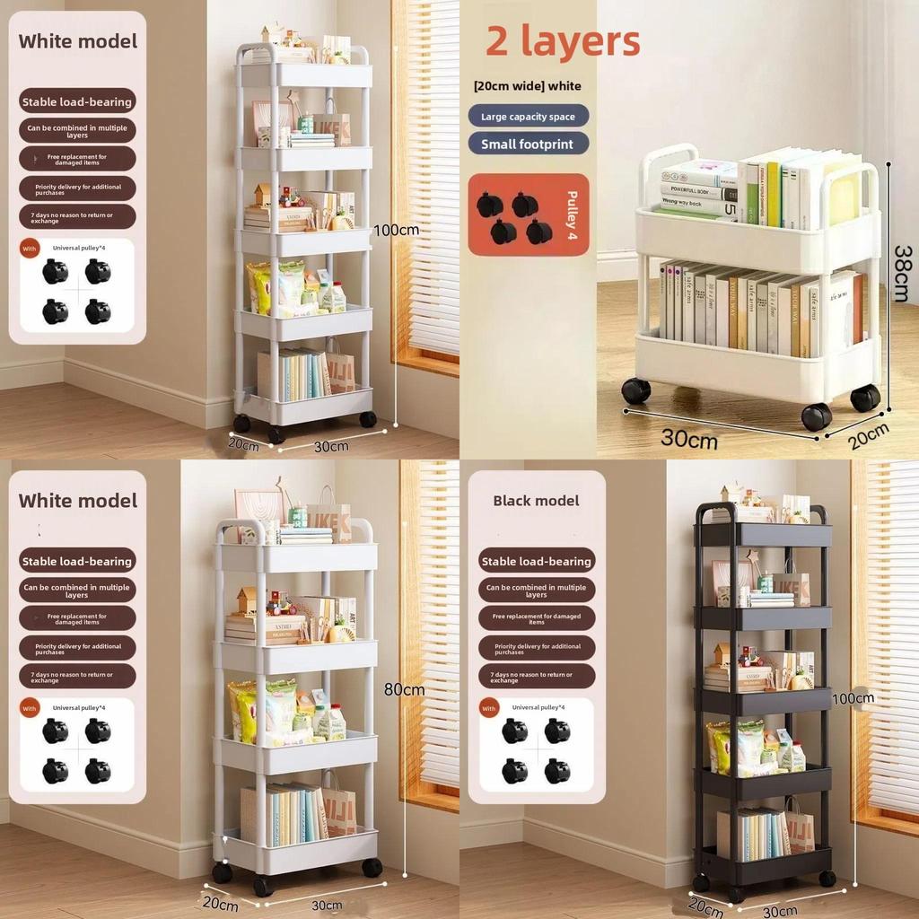 Small Trolley Storage Cart With Folding Rotating Mobile Shelves For Kitchen And Bedroom Organization