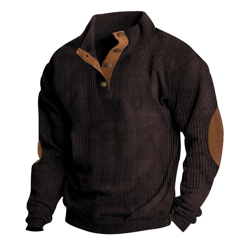 Herren Pullover Outdoor Casual Geknöpft Stehkragen Langarm Pit Strip Cord Sweatshirt Herbst Winter Mode