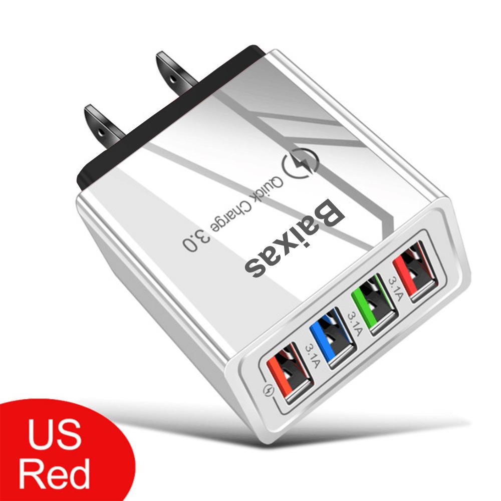 4-Port USB Mobile Charger (US/EU Standard), 3A Tablet Travel Charging Head