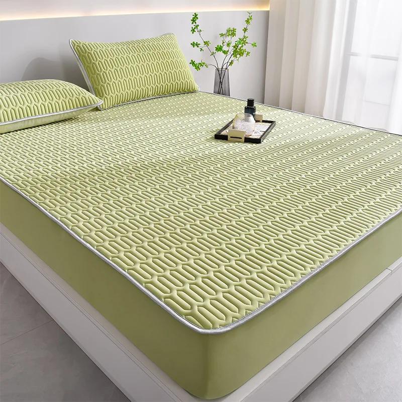 Summer simple latex mat three-piece set household summer thickened mattress ice silk latex mat solid color simple