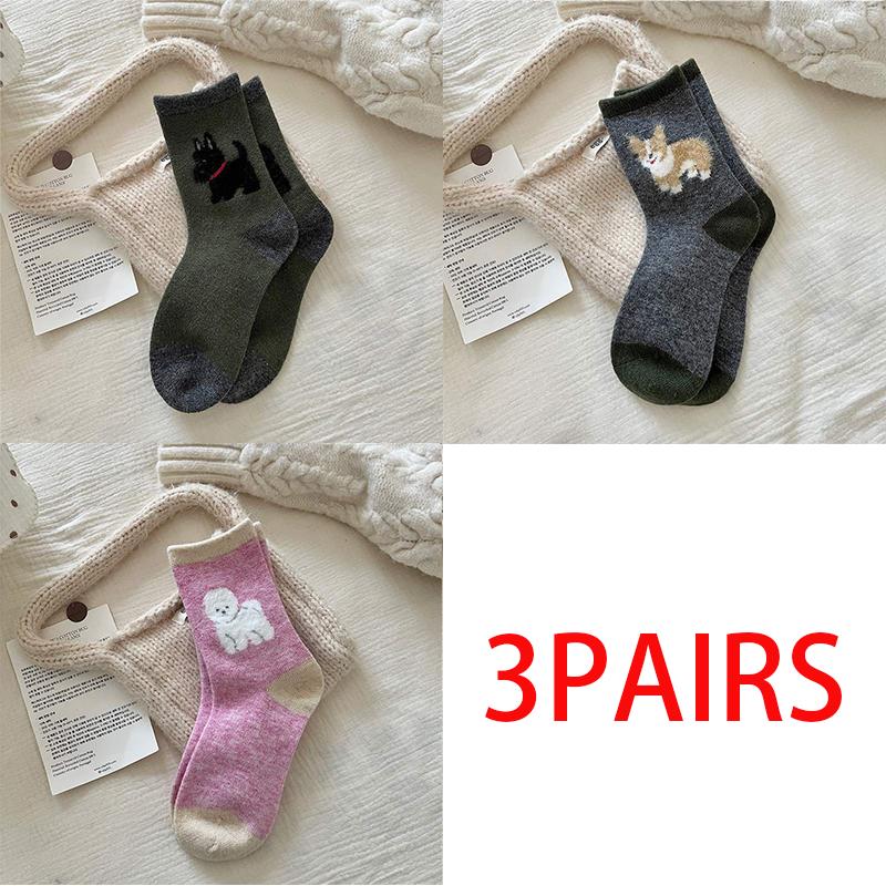 Women's Fashion Japanese Style Middle Tube Wool Socks 100 % Cotton Fashion Kawaii Cartoon  Female Dogs Casual Funny Cute Hosiery