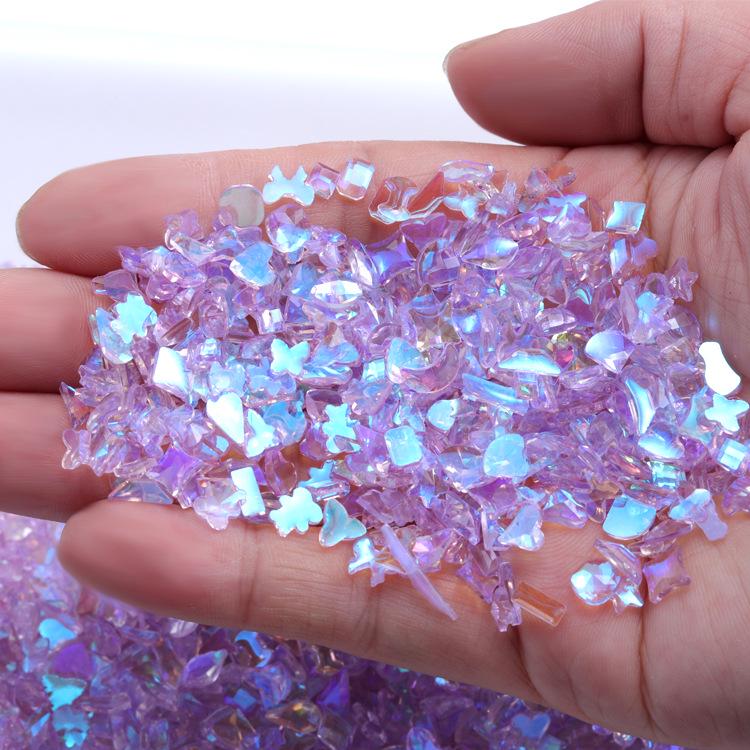 Aurora Phantom Diamond Nail Art: Laser Color Flat Bottom Mixed Irregular Diamonds, 2022 Trendy Style.