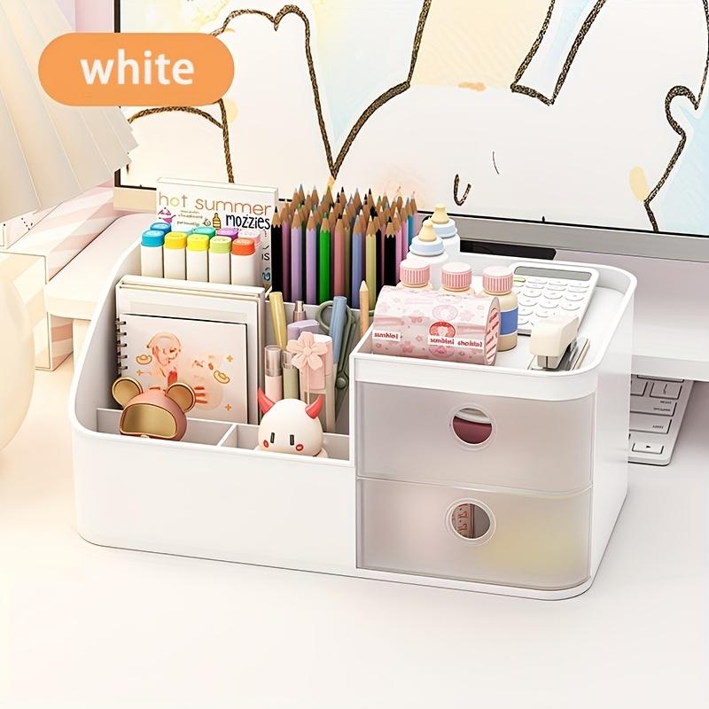 1pc Large‑Capacity Multi‑Compartment Desktop Storage Box with 6 Grids & 2 Drawers, Multi‑Functional Organizer for Office & Bedroom белый