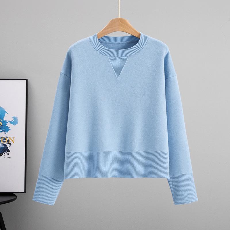 2026 Spring/Autumn Women's Loose Slimming Core-Spun Round Neck Solid Color Knit Sweater