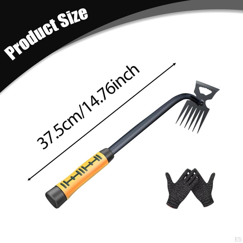 Hoe and Cultivator Manual Sturdy 2 In 1 Hand Tiller for Weeding Lawn Tilling 5 Tines