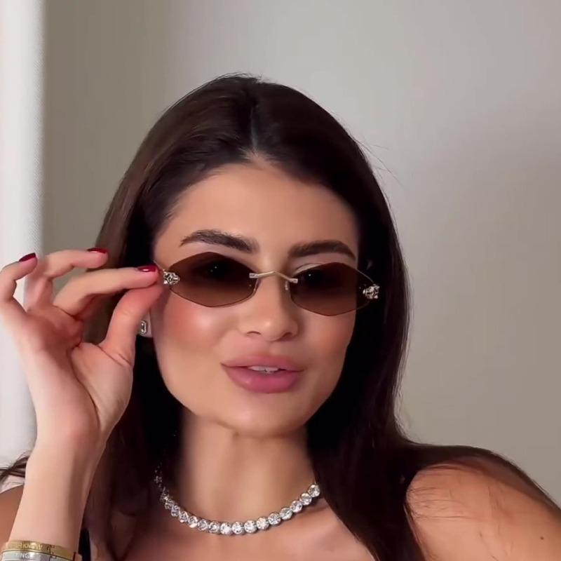 Fashion Small Polygonal Sunglasses for Women Luxury  Brown Rhombus Sun Glasses Woman Vintage Metal Shades Eyewear