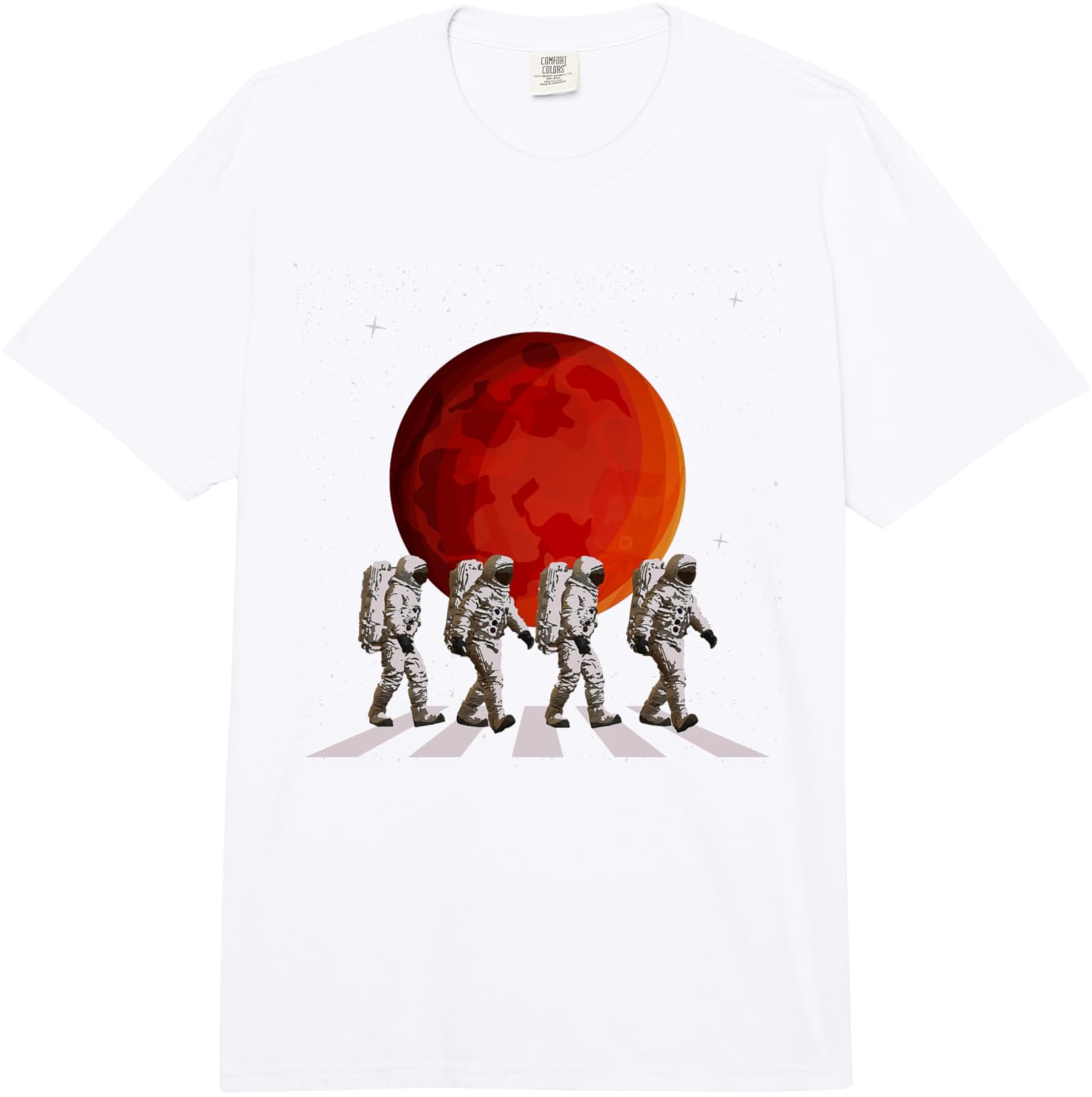 Astronauts Walking On Moon Blood Moon Abbey Road Graphic Tee Casual Cotton Short Sleeve TShirt S