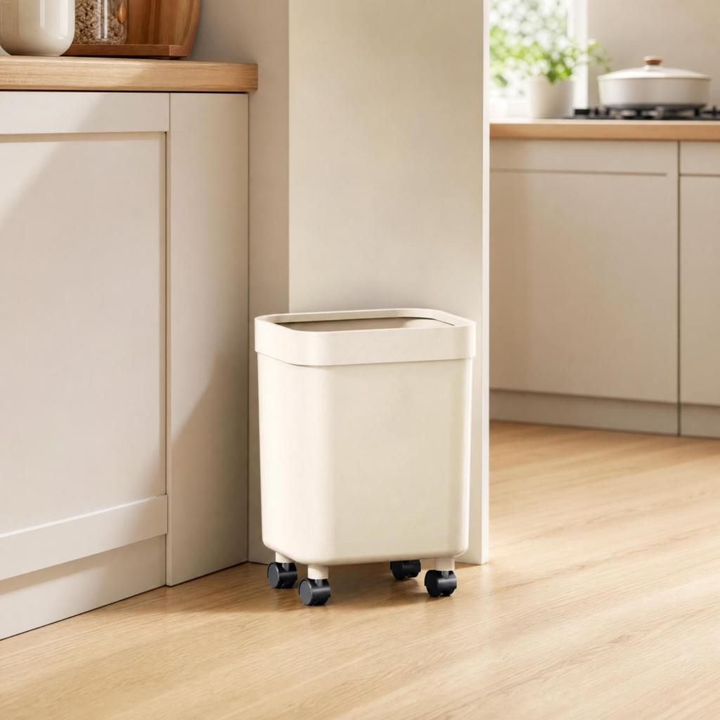 Wheeled Rectangular Trash Can with Caster Wheels Easy To Clean PP Plastic Waste