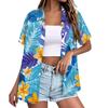 Women's fashionable casual Hawaiian print short-sleeved button-down collar shirt top