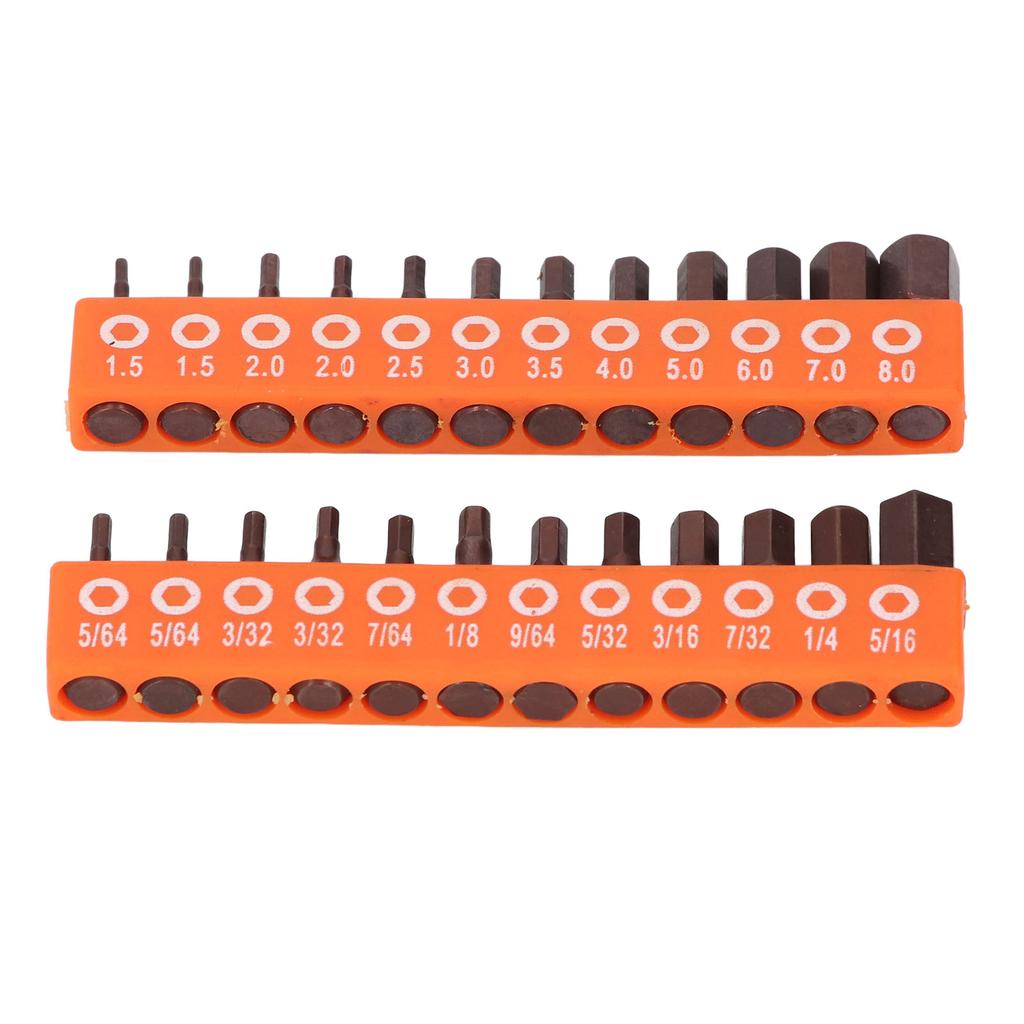 24 Pcs Hex Head Drill Bit Set 1/4 Inch Hex Shank S2 Alloy Steel Metric and SAE Hex Bit Set for Indus