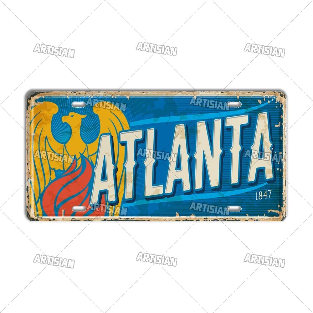 USA License Plate Landmark Metal Wall Sculpture|US City/State Design,Tin Plaque,Halloween&Christmas Gift,Garage/Bar/Cafe Decor