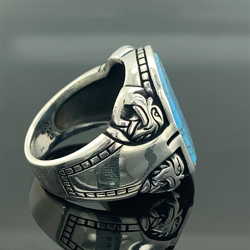 Men's Retro Turquoise Ring, Personalized Hipster Wear Accessories