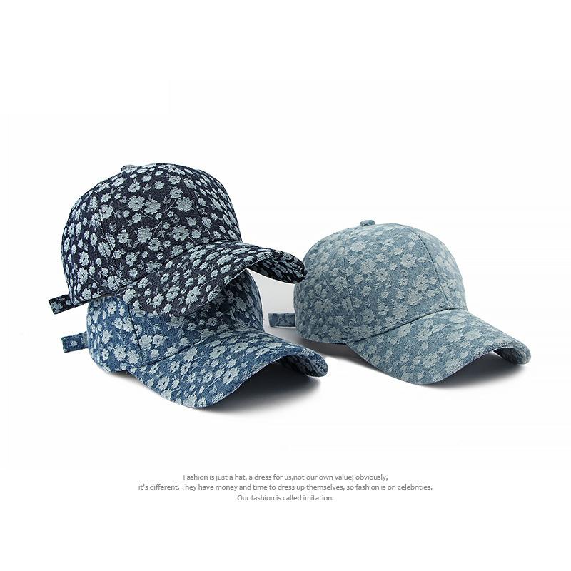 Denim Hat Female Floral Hard Top Baseball Cap