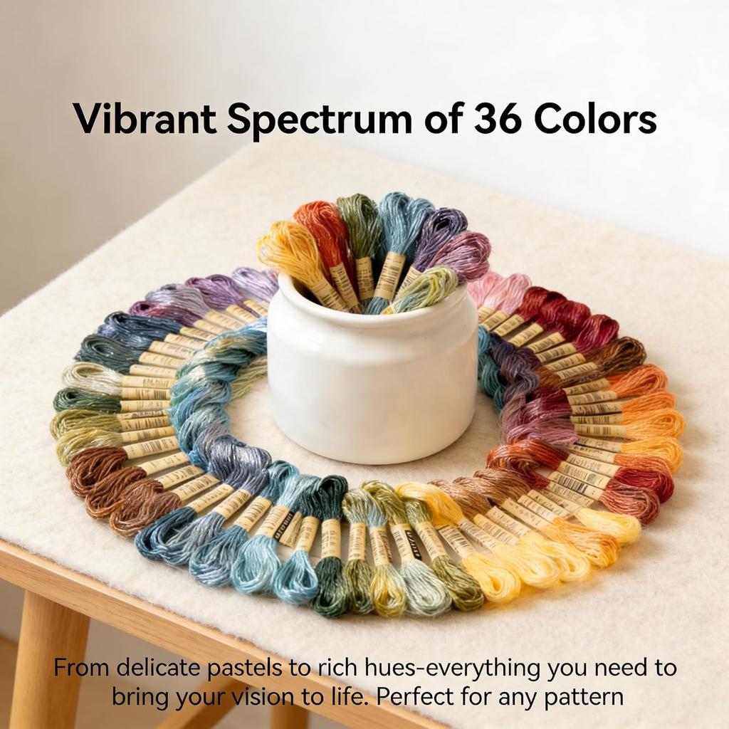 36 ColorsEmbroidery Thread Floss, 100% Long-Staple Cotton Cross Stitch Thread - Colorfast Sewing Thread for Hand Embroidery, Friendship Bracelets, DIY