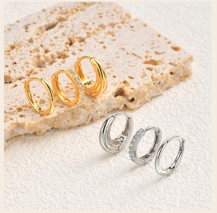 3 Pcs Gold Plated Hoop Set Earrings Zirconia Huggies Chunky Oval Stackable Women Hypoallergenic Helix Multiple Piercings