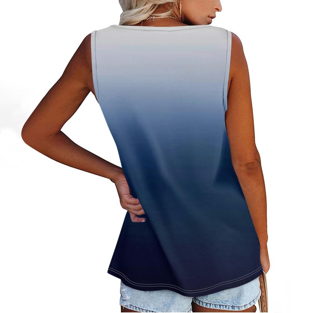 Women Summer Sleeveless Casual Printed O Neck T Shirt Tops Blouse