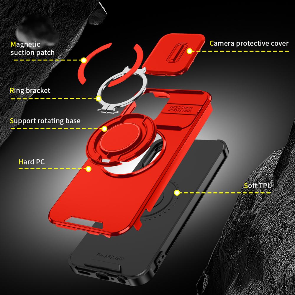 KEYSION 360° Rotating Ring Stand Phone Case for OPPO A6x 5G A6 A6t Pro A6s 5G Slide Camera Protection Magnetic Shockproof Cover