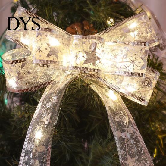 Indoor Outdoor Christmas Ribbon Decor Tree String Lights Battery Powered Fairy Bow Festive Party Light for Xmas Wedding New Year Holiday Patio Garden