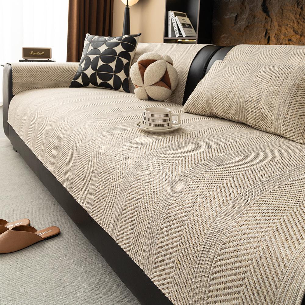 Japanese Imitation Cotton And Linen Sofa Cushion, Universal In All Seasons, Linen, Simple Sofa Seat Cushion, Fixed Non-Slip Cover, Cover Cloth Towel